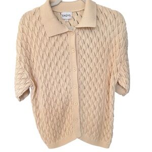 SNDYS Claire Top Cream Knit Short Sleeve Cardigan Sz L